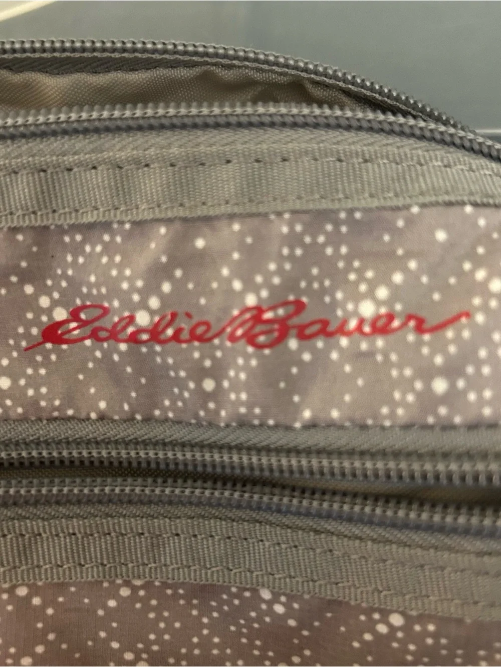Eddie Bauer Light Gray Dot Crossbody Bag with Red Logo